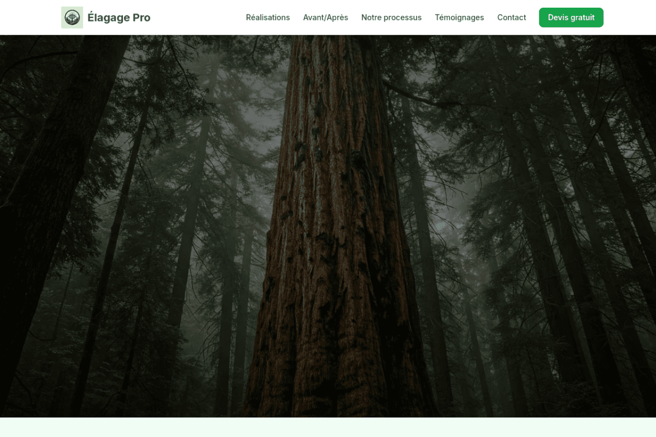 Capture d'écran du site Élagage Pro